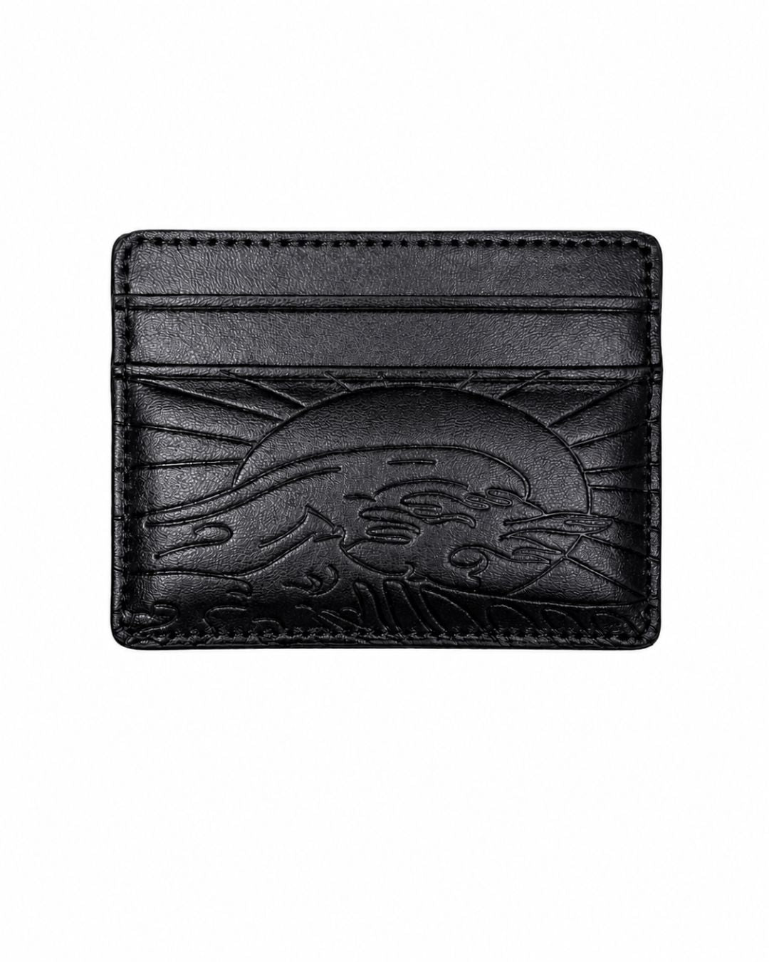 Cartera Kanagawa negra con grabado de la Gran Ola, vista frontal